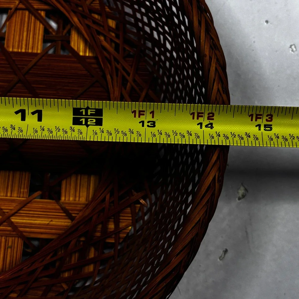 Handmade Philippines Woven Bamboo Basket Oval Lattice Fruit Bread Bowl 14 Inch